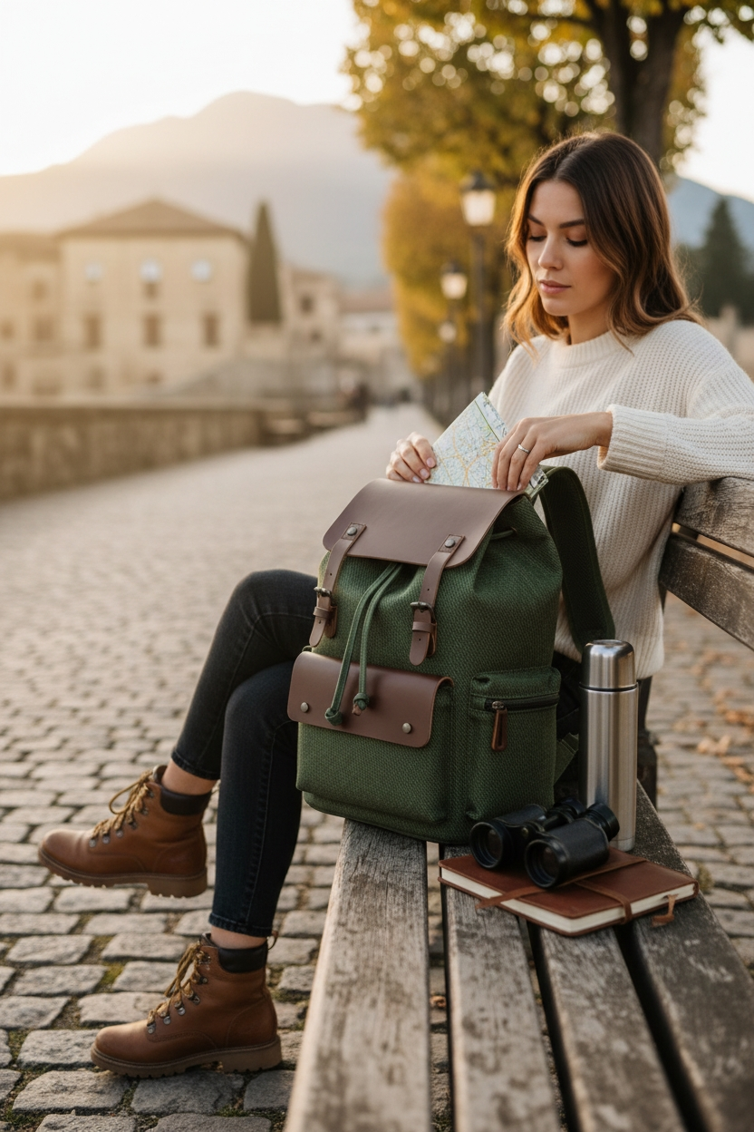 Medium 28 L Laptop Backpack Vintage Canvas Travel laptop Backpack With Leather flap Men & Women Army green - Image 3