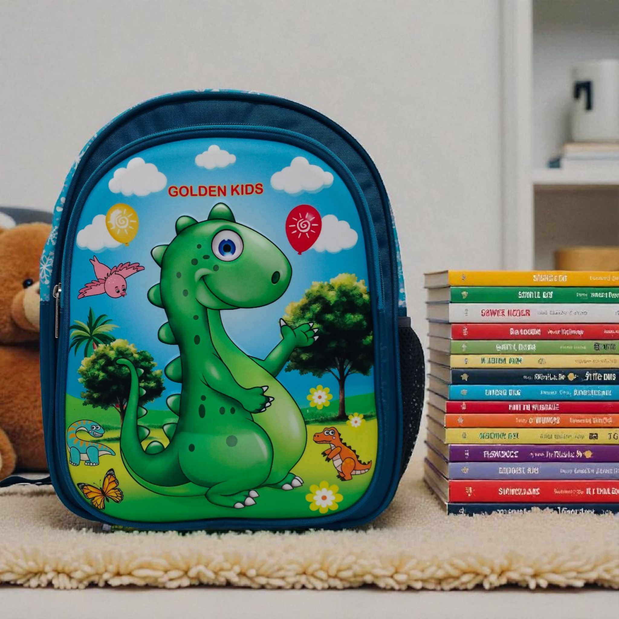 BIBO Kids Dino cartoon School Backpack bag for ukg and 1st class girls and boys Waterproof School Bag (Blue, 25 L) - Image 2