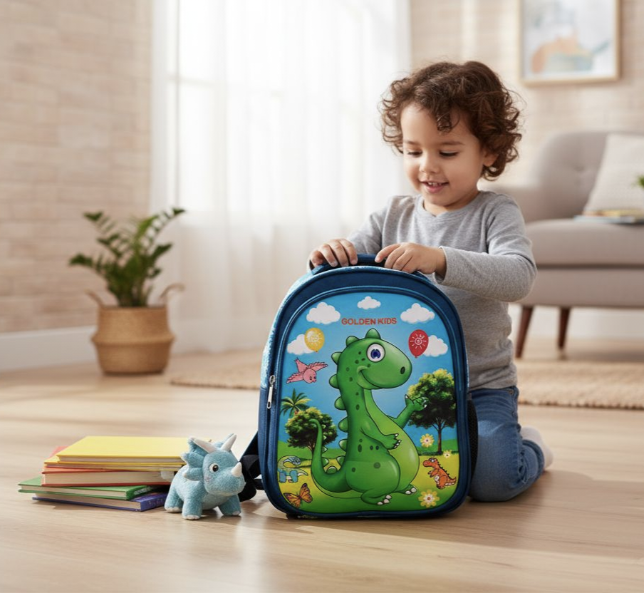 BIBO Kids Dino cartoon School Backpack bag for ukg and 1st class girls and boys Waterproof School Bag (Blue, 25 L)