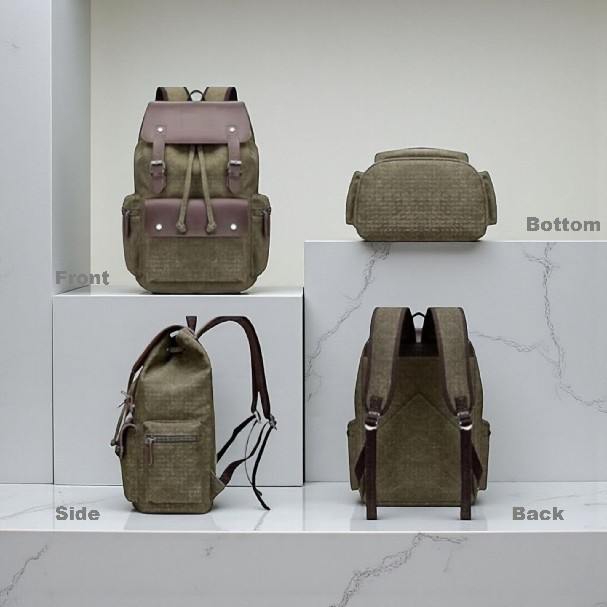 Medium 28 L Laptop Backpack Vintage Canvas Travel laptop Backpack With Leather flap Men & Women Army green - Image 6