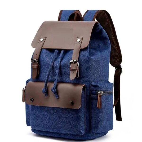 Backpack Trendy Canvas laptop backpack stylish Brown vintage Leather flap,college ,office (Blue, Brown)