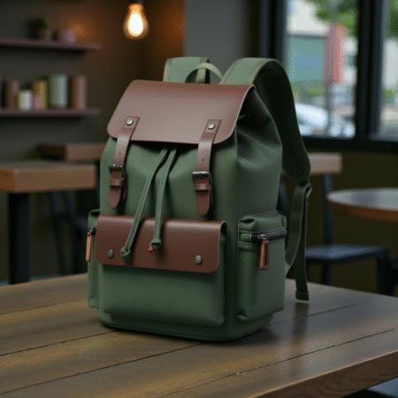 Medium 28 L Laptop Backpack Vintage Canvas Travel laptop Backpack With Leather flap Men & Women Army green