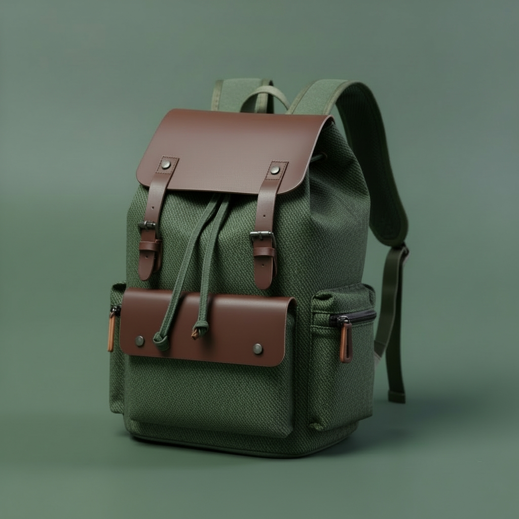 Medium 28 L Laptop Backpack Vintage Canvas Travel laptop Backpack With Leather flap Men & Women Army green - Image 4