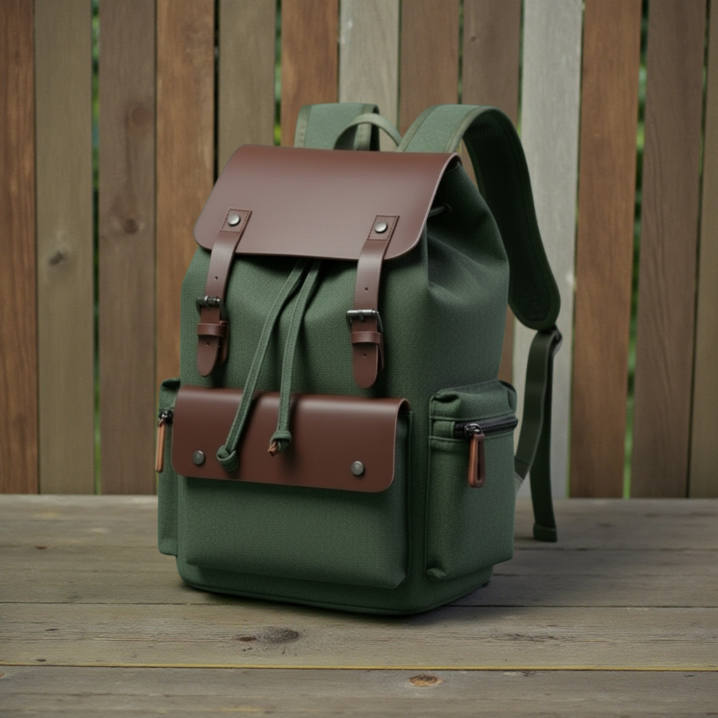 Medium 28 L Laptop Backpack Vintage Canvas Travel laptop Backpack With Leather flap Men & Women Army green - Image 5