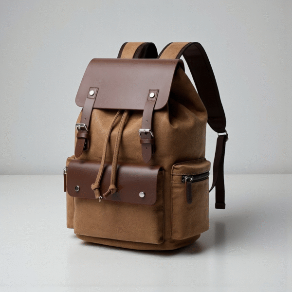 Medium 28 L Laptop Backpack Vintage Canvas Travel laptop Backpack With Leather flap Men & Women khaki/brown