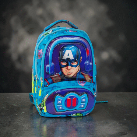Captain America Printed School Backpack with Hard Shell Front | Kids Travel Bag | Waterproof & Durable
