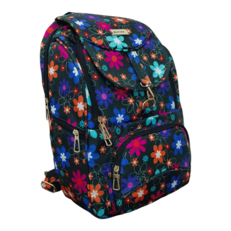 18 litter black flower printed backpack bag for college girls and working women