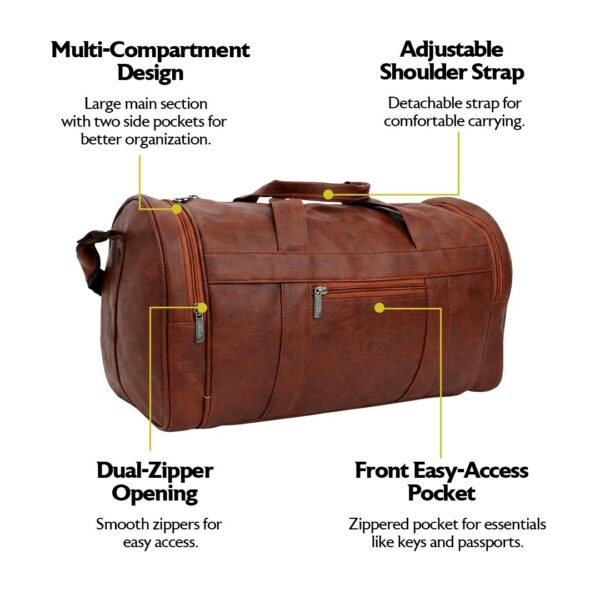 56 L brown vegan leather travel luggage carry duffel bag for men and women