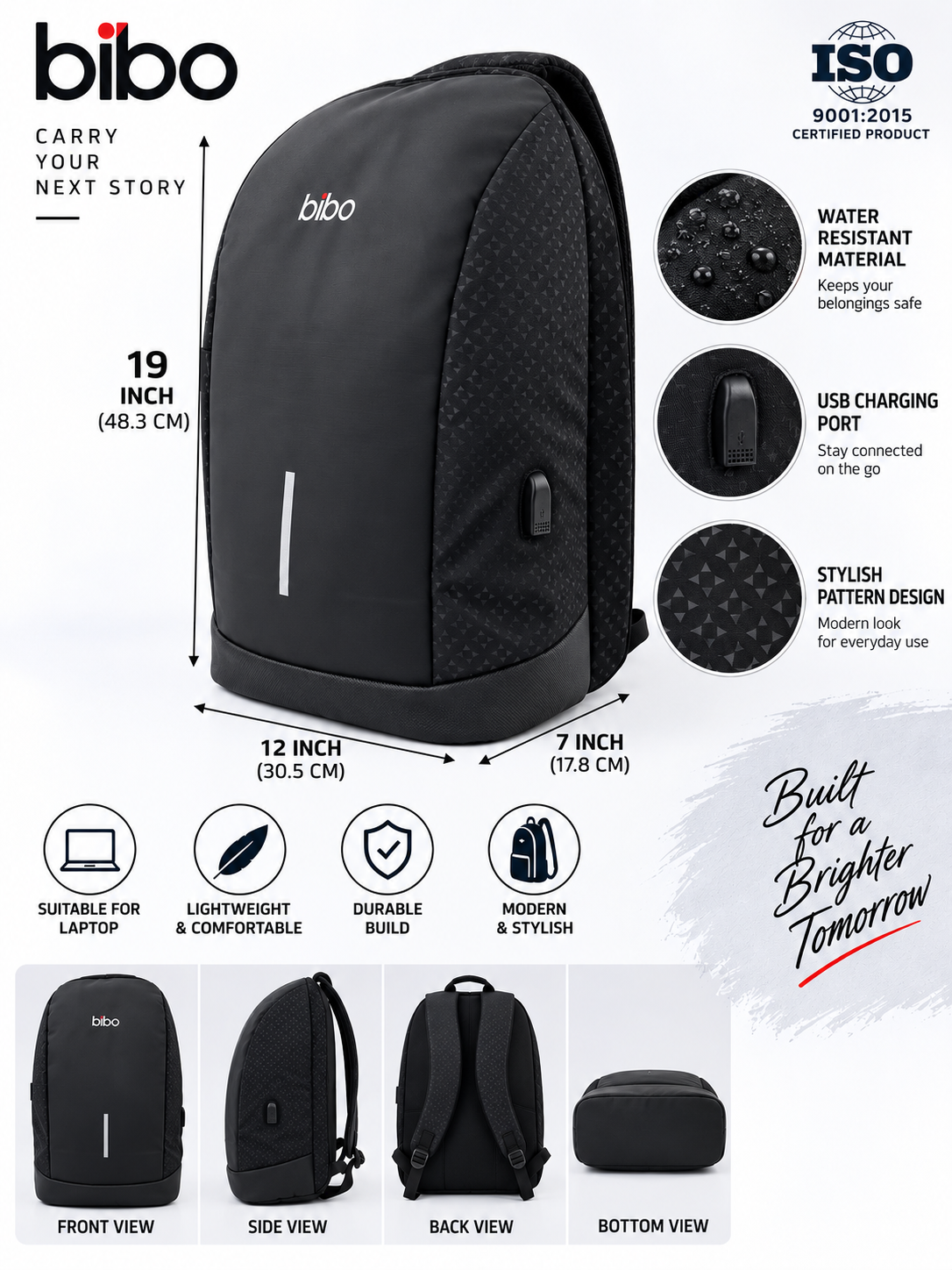 Medium 24 L Laptop Backpack Medium Slope Anti-Theft bag (Black) - Image 6